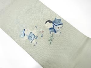 アンティーク　御所人形模様織り出し袋帯（材料）